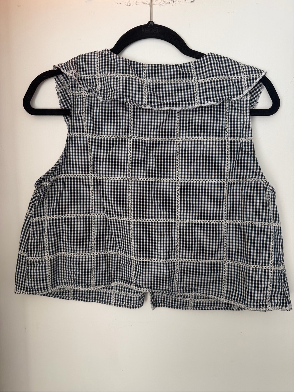 Free People Navy & White Gingham Tie-Front Cropped Tank - Picture 5 of 7